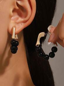 Shein - 1pair Vintage Western Style Unconventional Design New Minimalist Style Ball Shaped Earrings