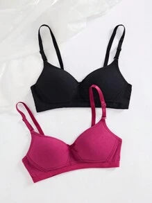 Shein - 2PCS Lady's Comfortable Wireless Soft Cup Solid Bra