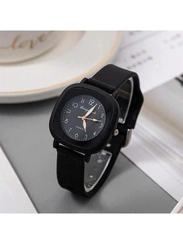 Shein - 1Pcs Luxury Circular  Watch Women  Watches  Silicone Strap Ladies Quartz Wristwatch Girls Holiday Gifts For Women