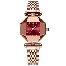 Shein - 1pc Fashionable Women's Watch, Square Shaped Gemstone Like Dial, Rose Gold Strap