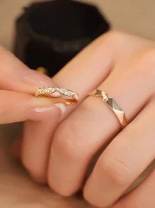 Shein - 1pc "The Love Is Deep But Time Is Short" Couple Rings, S925 Sterling Silver One Pair, Unique Triangle Rhinestone