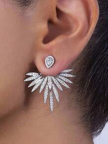 Shein - 1pair European And American Style Fashionable Micro-Inlaid Cubic Zirconia Stud Earrings