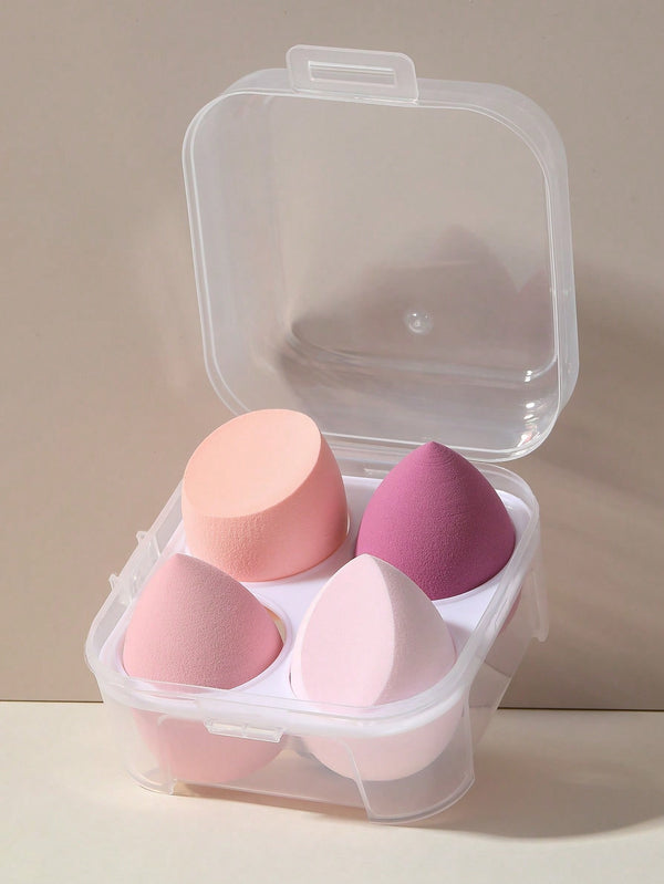 Shein - 4Pcs Cosmetic Sponge With Storage Box, Suitable For Cream And Powder Concealer, Loose Powder Cosmetics