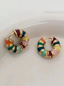 Shein - 1pc Color Block Hoop Earrings Copper Jewelry