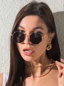 Shein - 1pc Irregular Polygon Pilot Sunglasses