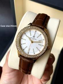 Shein - 1pc Gold Women Luxury Crystal Dress Watch