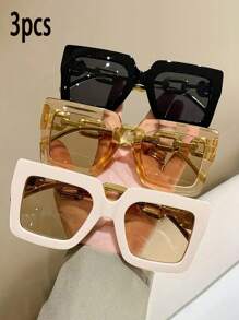 Shein - 3pcs Retro Oversized Sunglasses Women's High-End Trendy Sunscreen Fashion Sunglasses