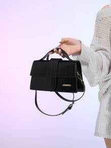 Shein - 1pc Black PU Leather Crocodile Pattern Motorcycle Style Shoulder Bag