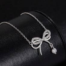 Shein - 1pc Fashionable Elegant 925 Sterling Silver Necklace Adorned With Cubic Zirconia Butterfly Pendant