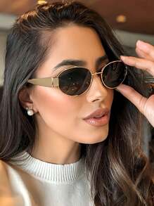 Shein - Vintage Oval Sunglasses For Women Men Small Metal Frame Sunglasses Ladies Sunglasses