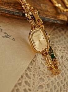 Shein - 1pc New Fashionable Women's Watch With Gold Bracelet, Vintage & Luxury Ins Style, Elegant & Versatile Quartz Watch