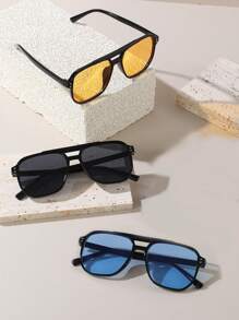 Shein - Street 3pcs Unisex Square Sunglasses With Decorative Frames, Suitable For Daily