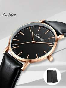 Shein - 1pc Men's Ultra-Thin Quartz Wristwatch, Fashionable Business Minimalist Style