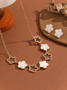 Shein - 3pcs Alloy Jewel Set With Rhinestone, Including Necklace And Earrings