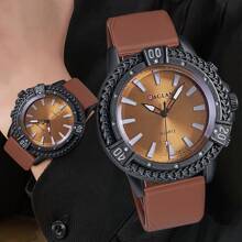 Shein - 1pc Men's Fashionable Business Sun Ray Design Thickened Silicone Strap Quartz Wristwatch