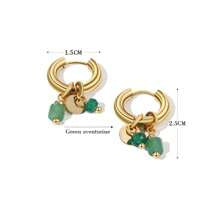 Shein - 1 Pair Of Delicate Retro Women Retro Green Natural Stone Charm Fashion Waterproof Jewelry Hoop Earrings