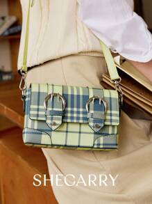 Shein - SHECARRY Women Crossbody Plaid PU