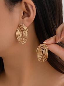 Shein - 1pair Creative Fashionable European & American Style Multi-Layered Spiral Round Earrings