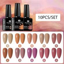 Shein - 10PCS 8ml Gel Nail Polish Set Nude Pink Red Glitter Sequins Gel Semi Permanent Varnish Soak Off UV LED Nails Art Manicure Base Top Coat Kits