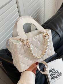 Shein - Fashionable Beaded Chain Small Square Handbag