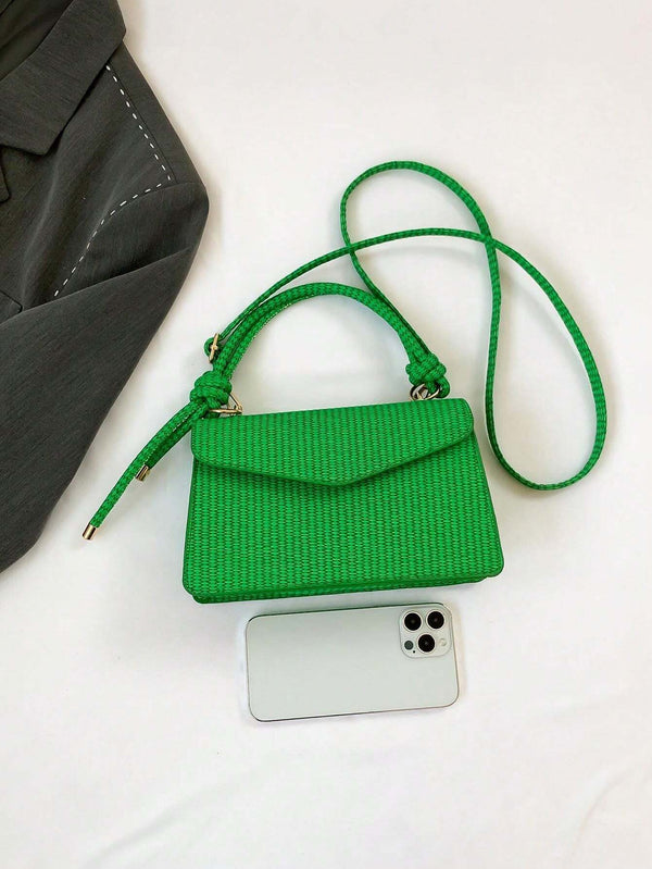 Shein - The New Solid Vintage Knitted Handbag Shoulder Bag Portable Square Bag Green Purse