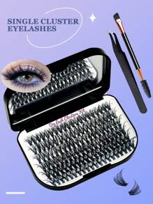 Shein - Eyelash Extension Kit,40D Curl Fluffy12-18mm Mixed Lash Clusters With Mirror Covered Lash Book,Double Headed Eyelash Brush And Tweezers