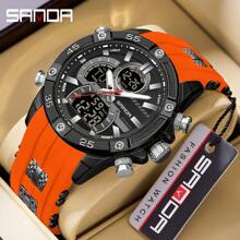 Shein - SANDA Men Watch Digital Quartz Dual Time Military Army Sport Original Wristwatch