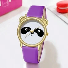 Shein - 1pc Women Cute Panda Shaped Case Leather Band Quartz Wrist Watch