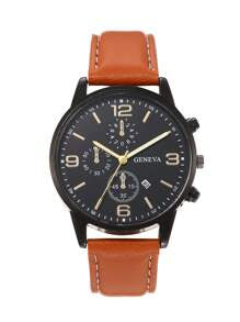 Shein - 1pc Men's Orange Mixed Scale 3-Eye Quartz Watch