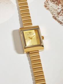 Shein - 1pc Women's High-End Artistic 3D Glass Design Gold Color Wrist Watch