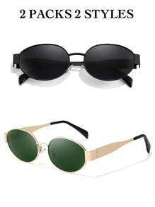 Shein - 2 Pairs Trendy Oval Sunglasses