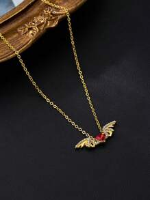 Shein - 1pc Fashion Angel Wings Heart Red Zirconia Necklace