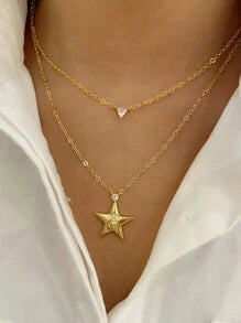 Shein - 1pc Fashion Zirconia Crystal Studded Star Pendant Necklace