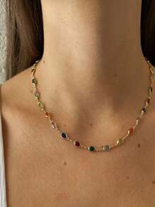 Shein - 1pc Exquisite Multi-Color Acrylic Rhinestone Inlaid Necklace