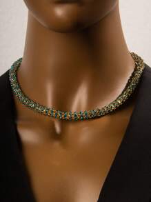 Shein - 1pc Trendy Colorful Crystal Chunky Chain Necklace