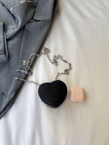 Shein - Heart-Shaped Mini Chain Shoulder Bag