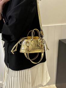 Shein - Fashionable & Versatile Solid Color New Leopard Grain PU Leather Handbag