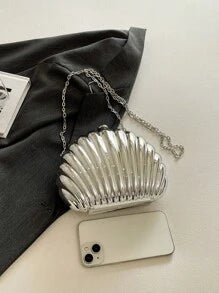 Shein - 1pc New Fashionable Personality Silver Acrylic Shell Bag
