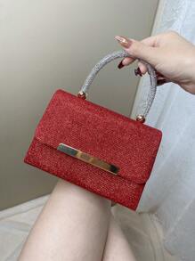 Shein - Shiny Elegant Square Handbag With Metal Decor Lid