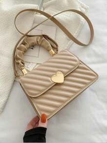 Shein- Lightweight,Business Casual Heart Decor Snap Button Square Bag