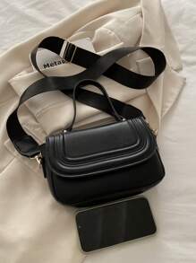 Shein - Elegant Solid Color Fashion Handbag, Retro Flap Purse For Women