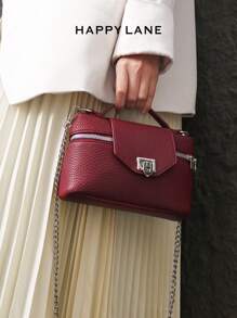 Shein - HAPPY LANE 1pc Classic Minimalist Faux Leather PU Ostrich Print Shoulder Bag