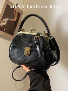 Shein - Retro Lock Handbag For Women, Stylish Chic Clasp Shoulder Crossbody Bag