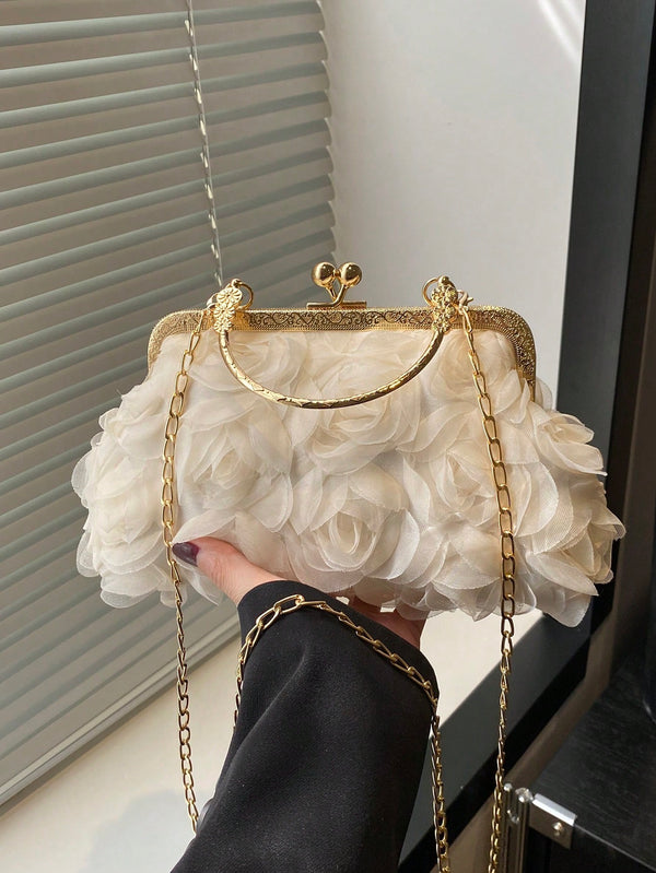 Shein - 2025 New Chain Flower Evening Clutch Purse, Women's Fashion Celebrity Handbag,