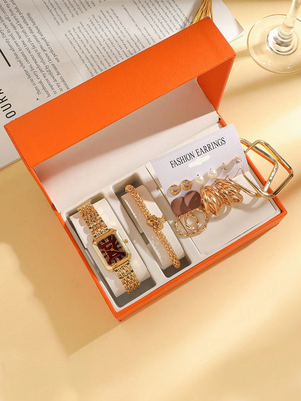 Shein - 3pcs/Set Luxury Minimalist Women's Watch, Butterfly Bracelet, Steel Strap Watch, Rhinestone Bangle, Square Quartz Wrist Watch