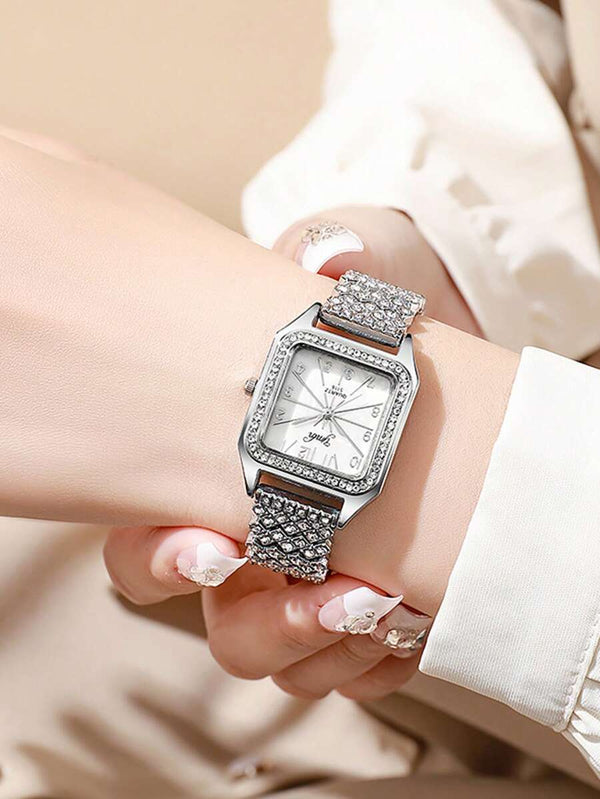 Shein - Luxury Elegant Women's Quartz Watch, Alloy Strap, Korean Style Square Dial
