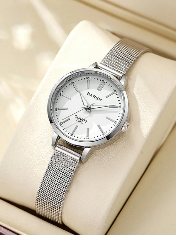 Shein - New Mesh Strap Women's Watch, Minimalist Ladies Quartz Watch