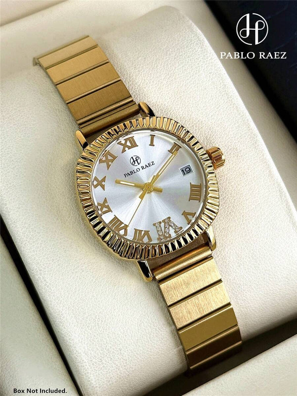 Shein - Pablo Raez 1pc 18K Gold Lady Watches Vintage Women Diamonds Dress Watch