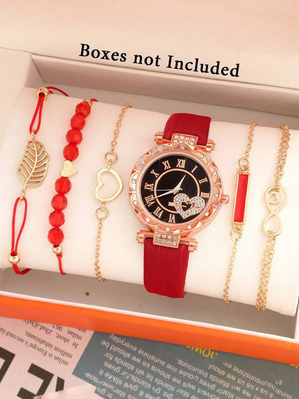 Shein - 6pcs/Set Women's Fashionable Sports Style Simple Dial Quartz Watch With Bracelet Set