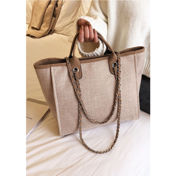 Shein - Fashionable,Minimalist,Casual,Women Large Capacity Chain Twill Handbags